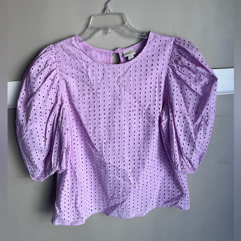 a new day Lilac Eyelet Puff Sleeve Blouse - Picture 7 of 9